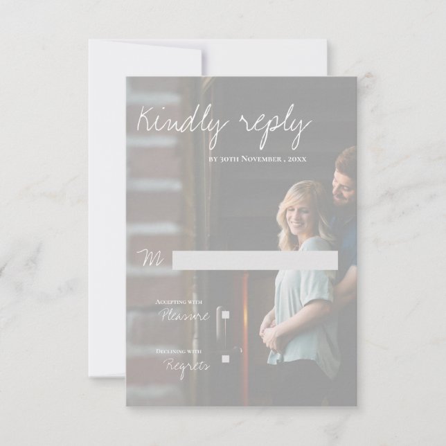 Faux Vellum Effect Photo Elegant Modern Wedding RSVP Card (Front)