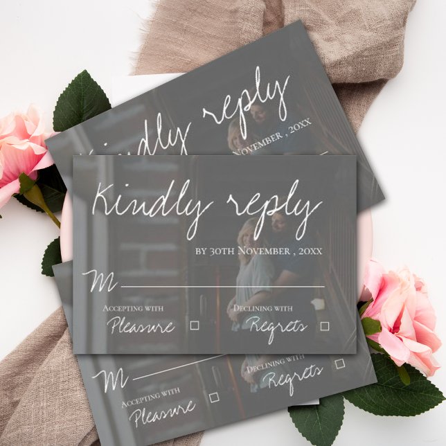 Faux Vellum Effect Photo Script Elegant Wedding RSVP Card (Creator Uploaded)