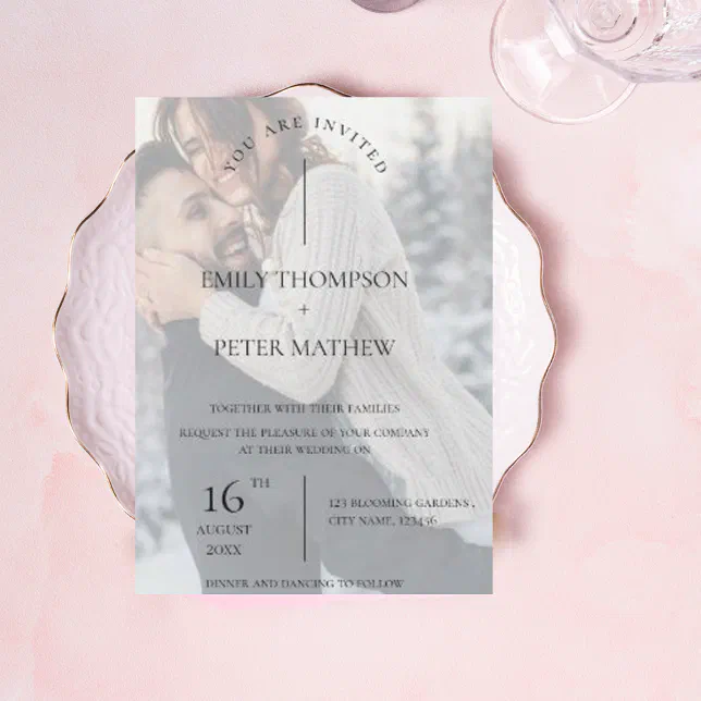 Faux Vellum Effect Photo Typography Wedding Invitation Zazzle