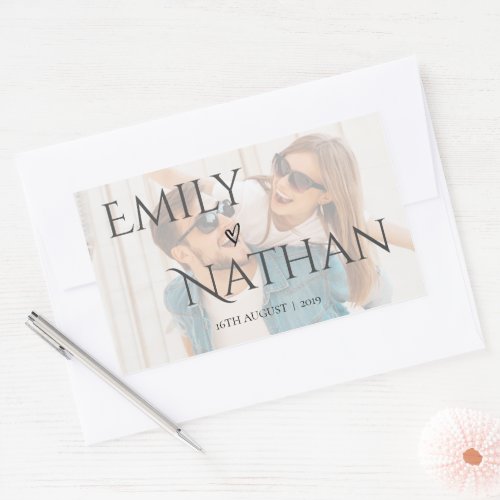 Faux Vellum Effect Photo Wedding Cute Rectangular  Rectangular Sticker