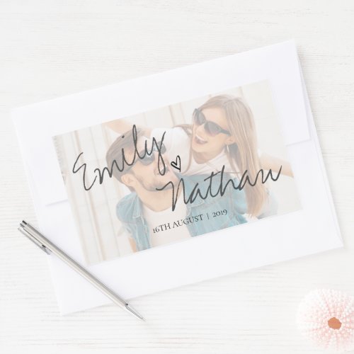 Faux Vellum Effect Photo Wedding Cute Rectangular Sticker