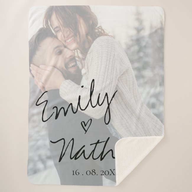 Faux Vellum Effect Photo Wedding Date Custom Sherpa Blanket