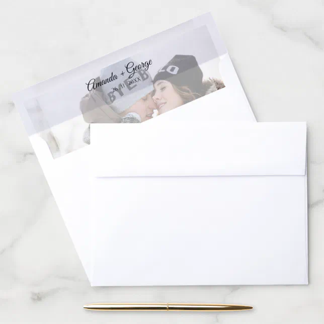 Faux Vellum Effect Photo Wedding Envelope Liner Zazzle