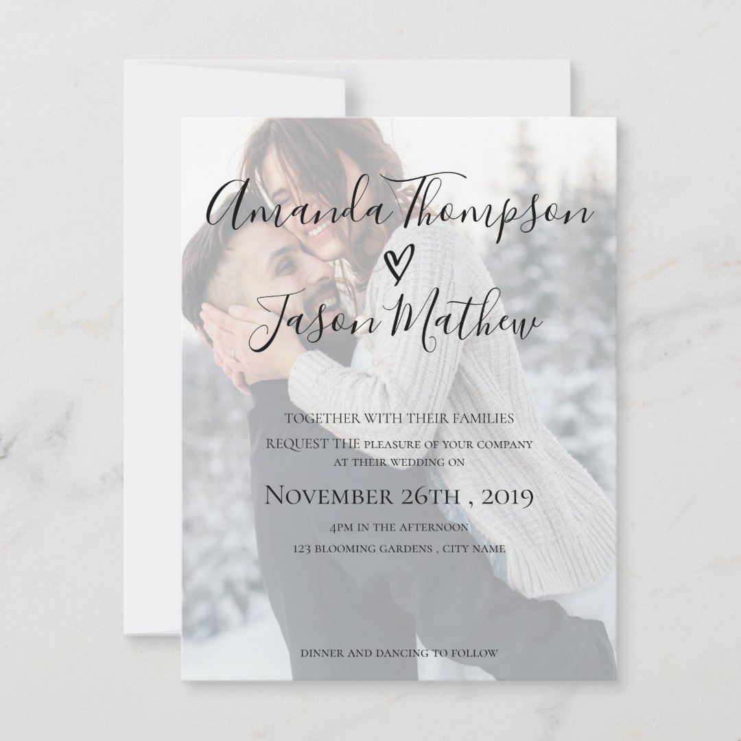 Faux Vellum Effect Photo Wedding Invitation Zazzle