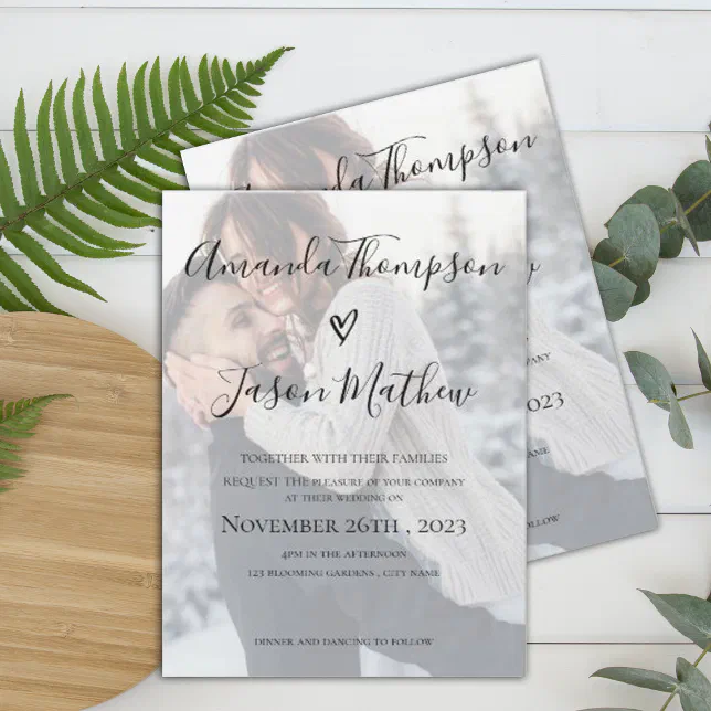Faux Vellum Effect Photo Wedding Invitation Zazzle