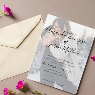 Faux Vellum Effect Photo Wedding Invitation Postcard