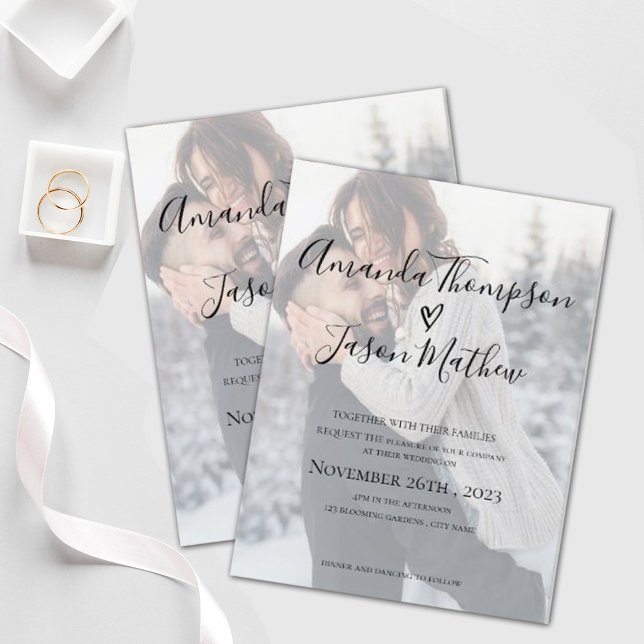 Faux Vellum Effect Photo  Wedding Invitation Postcard (Creator Uploaded)