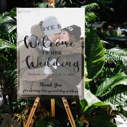 Faux Vellum Effect Photo Wedding Welcome Sign