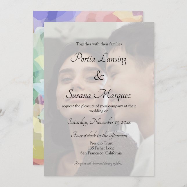 Faux Vellum Effect Rainbow LGBTQ Wedding Invite (Front/Back)
