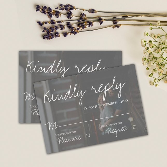 Faux Vellum Effect Two Photo Elegant Wedding RSVP Card (Creator Uploaded)