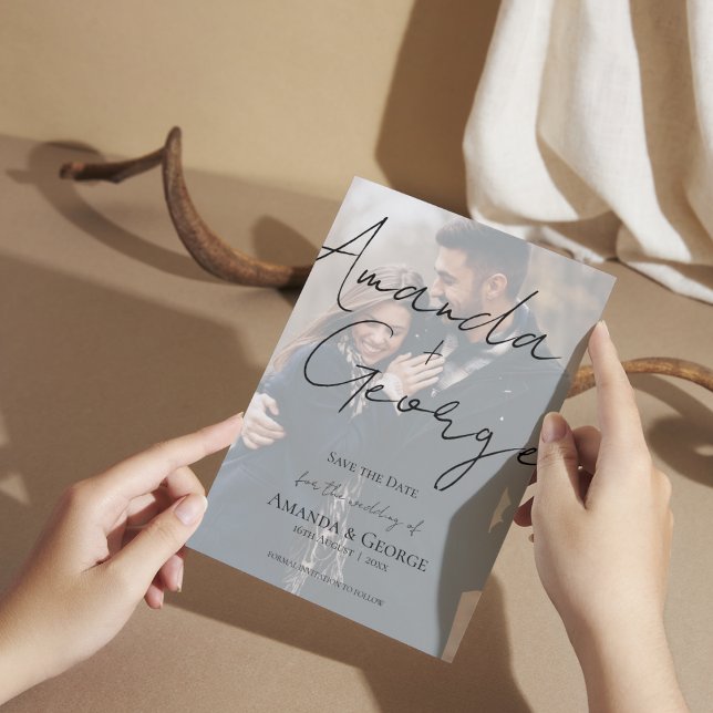 Faux Vellum Effect Two Photo Wedding Save the Date (Faux Vellum Effect Two Photo Wedding Save the Date Invitation )