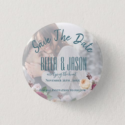 Faux Vellum Floral Photo Wedding Tying The Knot Button