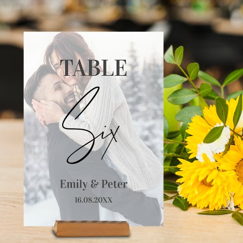 Faux Vellum Photo Modern Wedding SIX Table Number