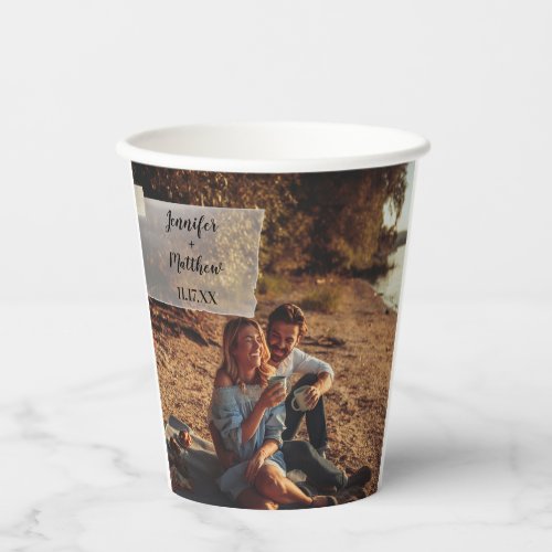 Faux Vellum Photo Overlay Custom Wedding Paper Cups