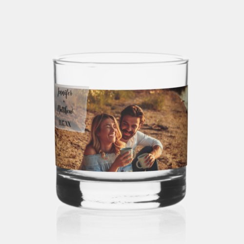 Faux Vellum Photo Overlay Custom Wedding Whiskey Glass