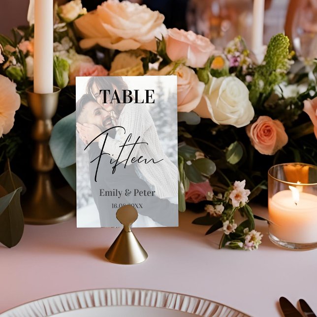 Faux Vellum Photo Wedding Fifteen Table Number (Faux Vellum Photo Wedding Fifteen Table Number)