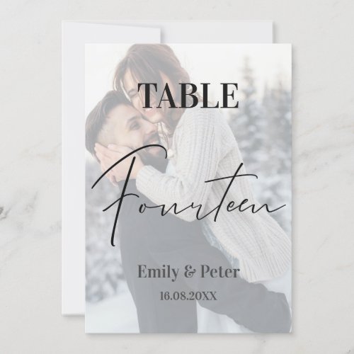 Faux Vellum Photo Wedding Fourteen Table Number
