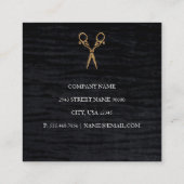 Faux Velvet Black Print Fancy Salon Scissors Square Business Card (Back)