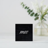 Faux Velvet Black Print with Monogram Square Business Card (Standing Front)