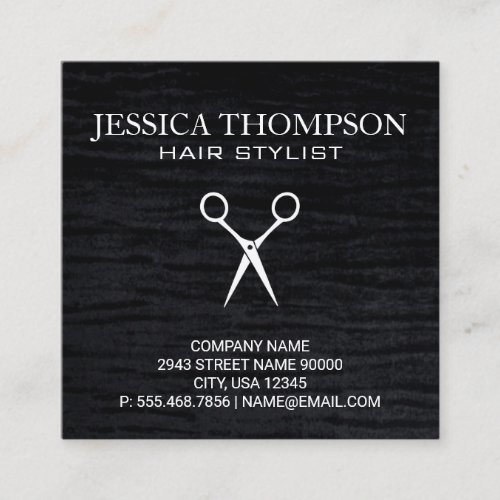 Faux Velvet Black with Shears Print Square Business Card