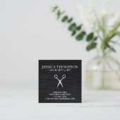 Faux Velvet Black with Shears Print Square Business Card (Standing Front)