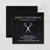 Faux Velvet Black with Shears Print Square Business Card (Front/Back)