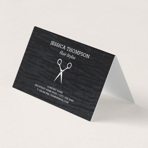 Faux Velvet Black with Shears  Salon Stylist Business Card