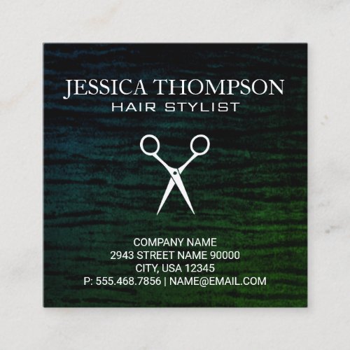 Faux Velvet Green with Shears Print Square Business Card