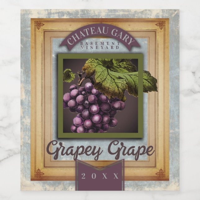 Faux vineyard wood grapes rustic homemade wine label (Single Label)