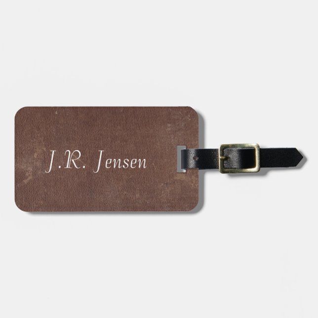 Faux Vintage Brown Leather Luggage Tag (Front Horizontal)