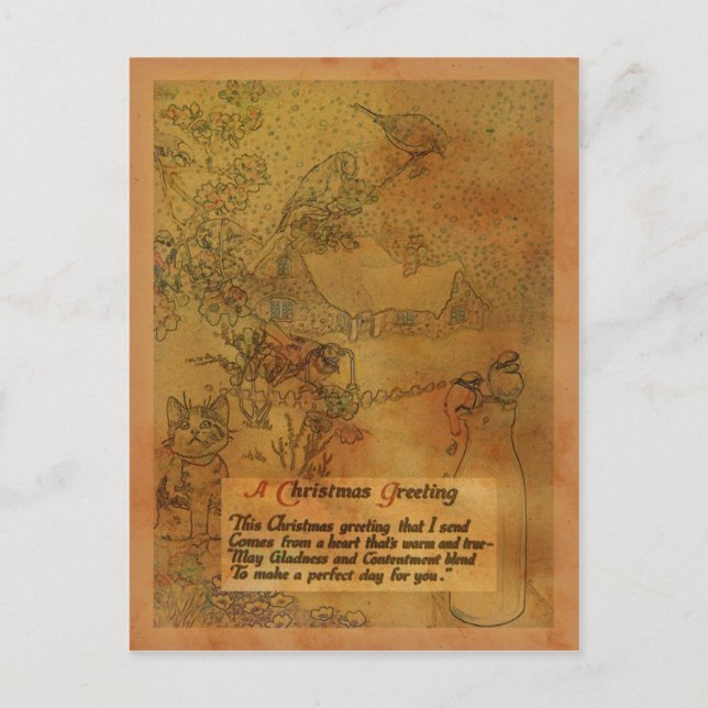 Faux Vintage Christmas Holiday Postcard (Front)