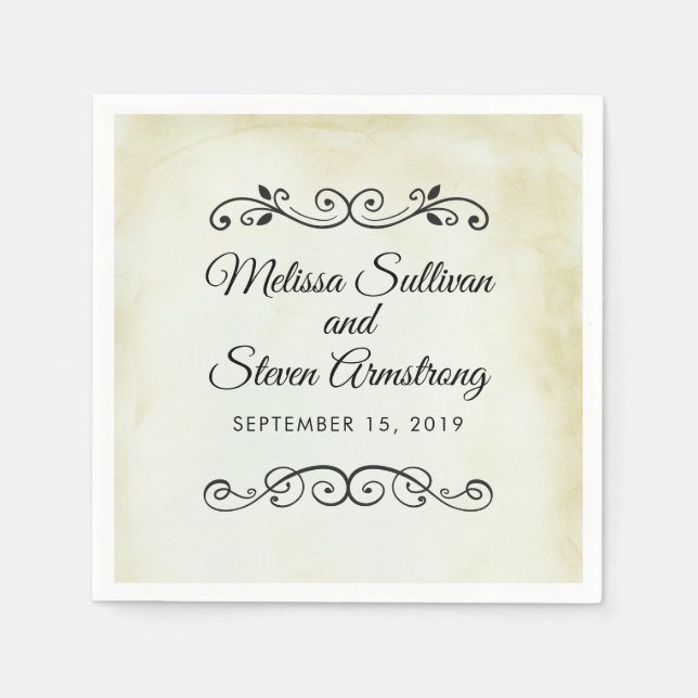 Faux Vintage Parchment Elegant Wedding Paper Napkins (Front)