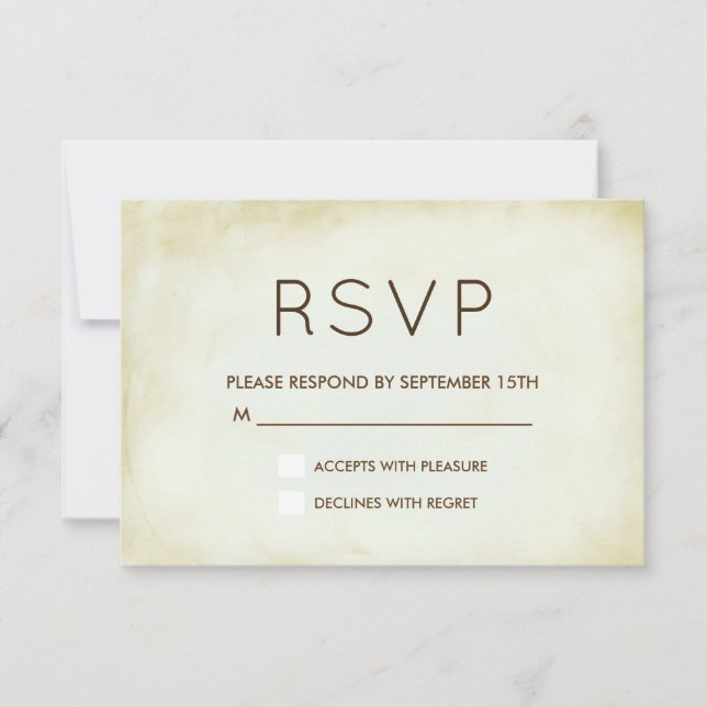 Faux Vintage Parchment Simple and Elegant RSVP (Front)