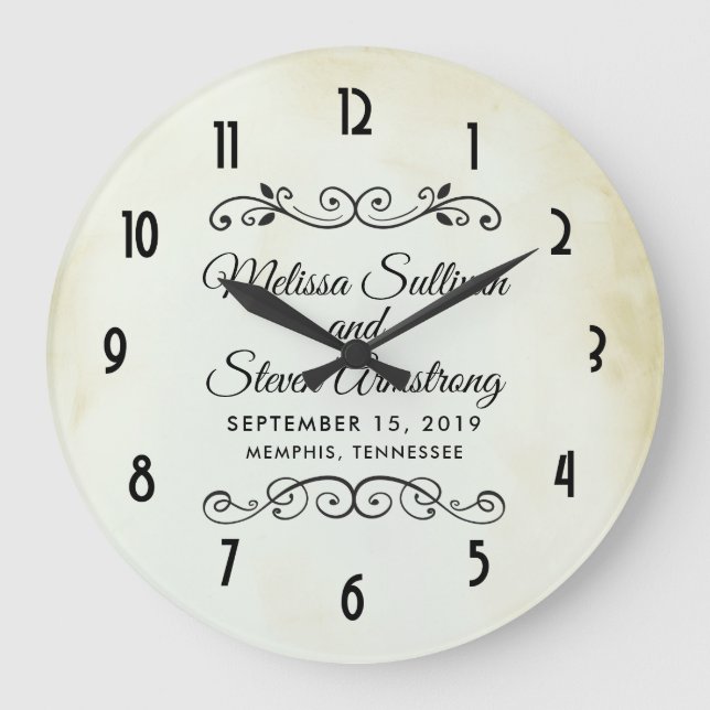 Faux Vintage Parchment Simple & Elegant Wedding Large Clock (Front)