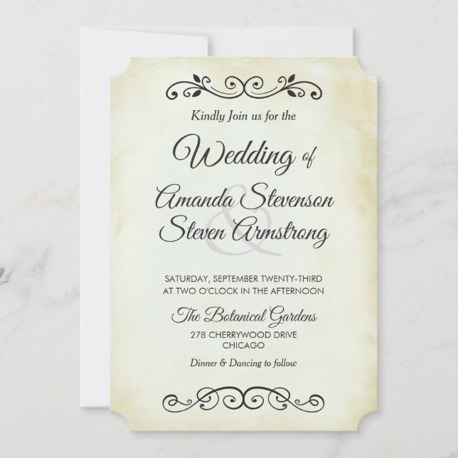 Faux Vintage Parchment Western Style Wedding Invitation (Front)