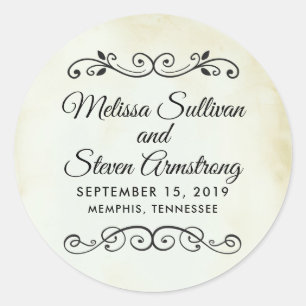 Faux Vintage Parchment Western Style Wedding STD Classic Round Sticker