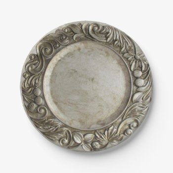 Faux Vintage Silver/pewter Raised Border Design Paper Plates by ComicDaisy at Zazzle