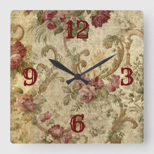Faux Vintage Victorian Rose Design Square Wall Clock
