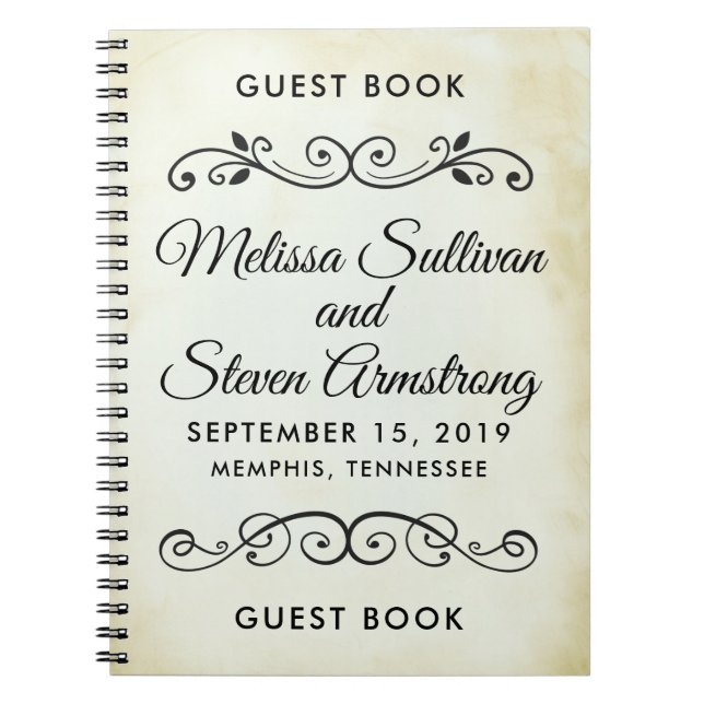 Faux Vintage Western Style Wedding Guestbook Notebook (Front)