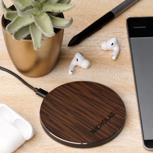 Faux Walnut Personalized Wireless Charger