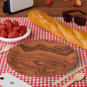 Faux Walnut Wood Design Paper Plates