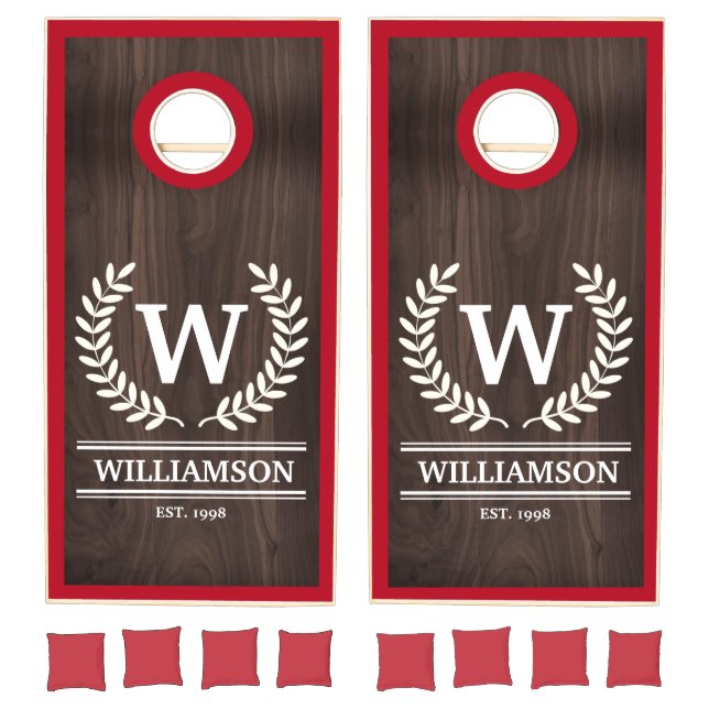Faux Walnut Woodgrain Monogram Personalized Cornhole Set (Set)