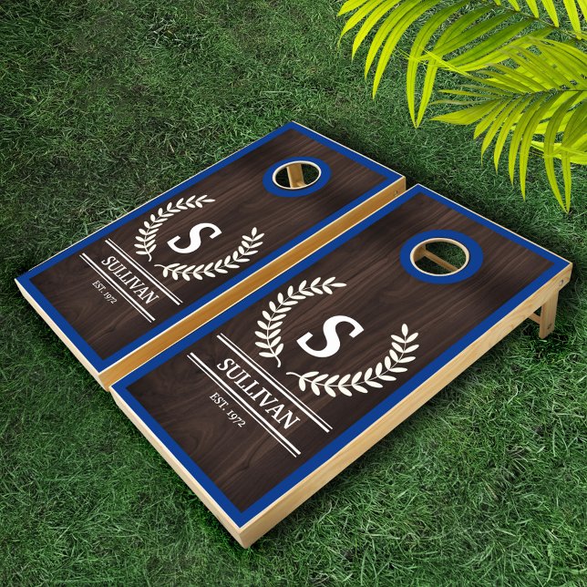 Faux Walnut Woodgrain Monogram Personalized Cornhole Set (Creator Uploaded)