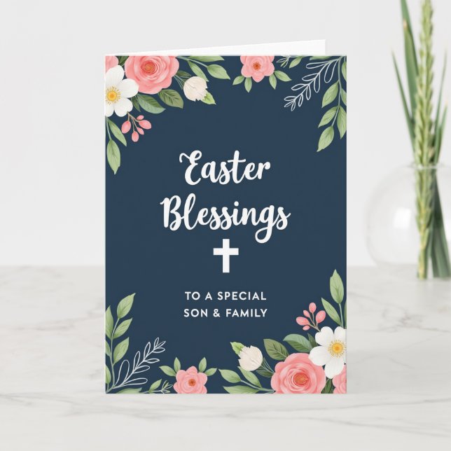 Faux Watercolor Easter Blessings Card (Front)