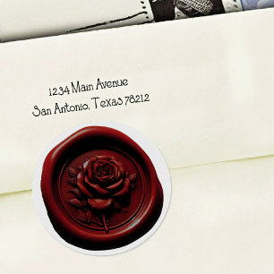 Faux Wax Seal Dark Red Rose Deep Impression