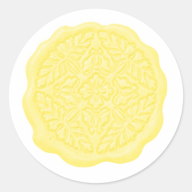 Faux Wax Seal, Lemon Yellow Classic Round Sticker (Front)
