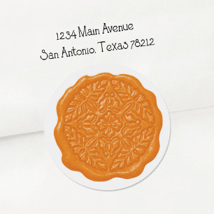 Faux Wax Seal, Orange Classic Round Sticker