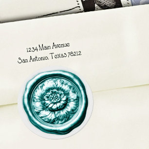 Faux Wax Seal Peony Turquoise Blue
