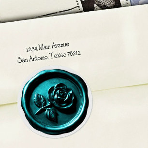 Faux Wax Seal Teal Rose 2 Deep Impression
