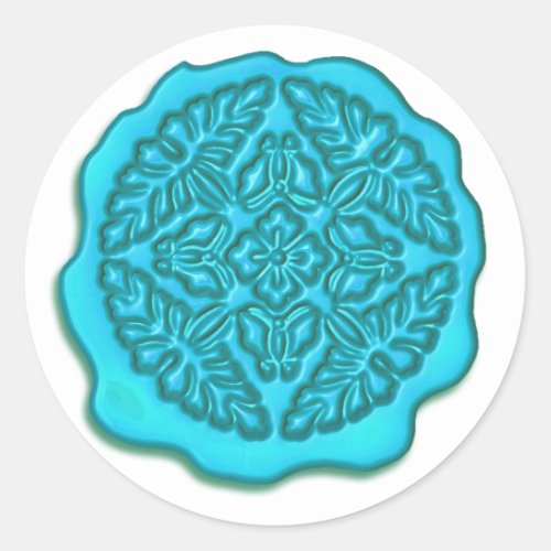 Faux Wax Seal Turquoise Blue Classic Round Sticker